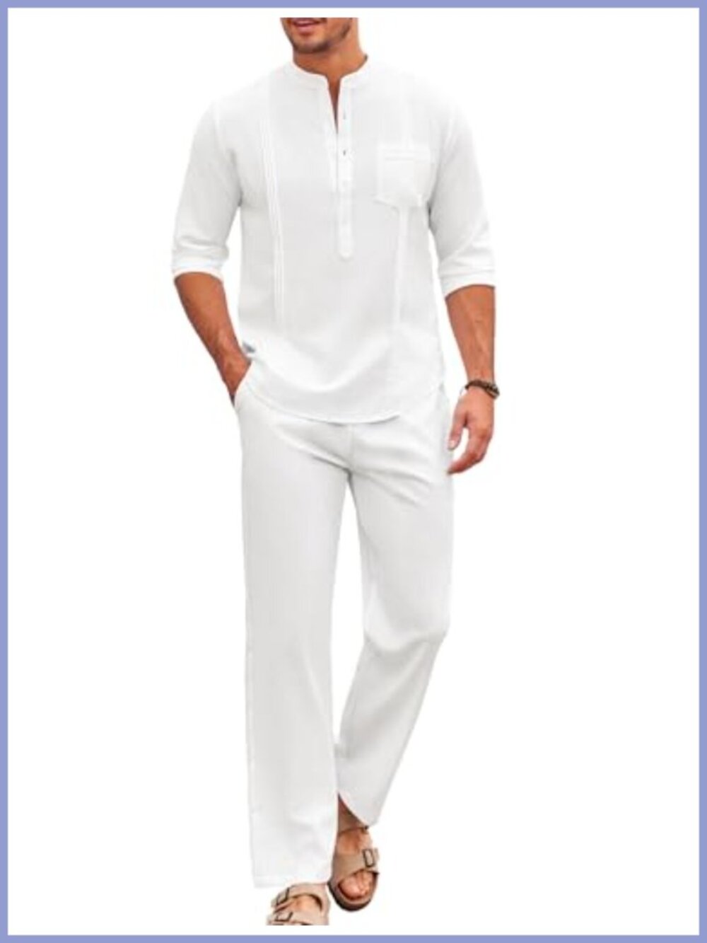 Men's 2 Piece Cotton Henley Shirt & Pants Set Casual Vacation Outfit